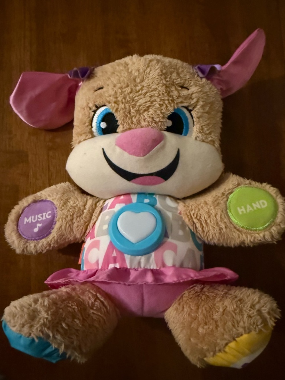 Interactive Plush Puppy with Heart Button - Pink & Tan
